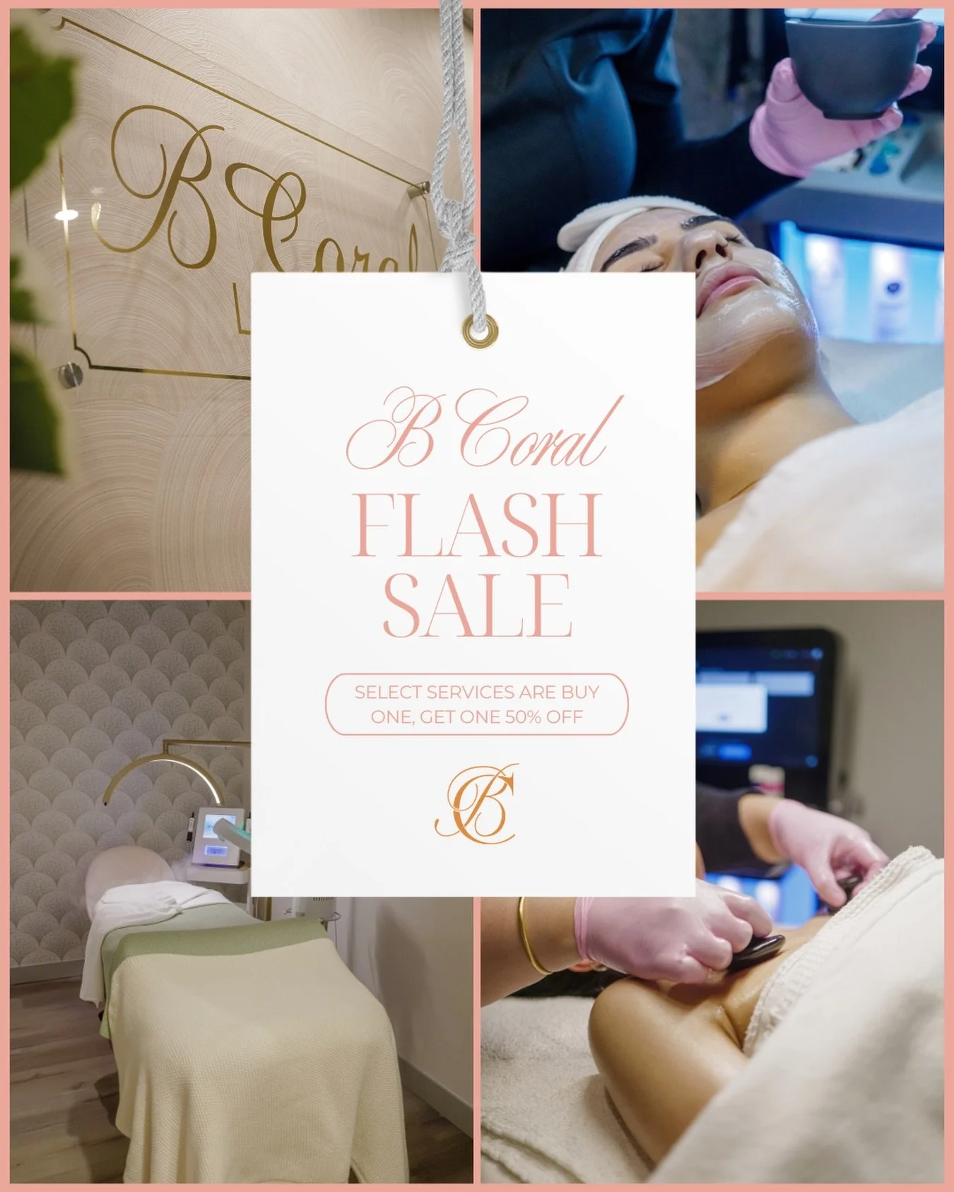 ✨ FLASH SALE ✨

Happy Birthday to us! to celebrate 5 years of B Coral we&rsquo;re giving you Buy 1 service, get 1 service 50% off of select services if you purchase today. 🎂

The Select Services on promo:

&bull; Full Face Laser 
&bull; Deluxe Hydra
