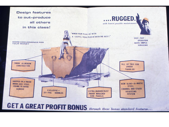 Interior fold out of the Seipel Manufacturing product brochure.