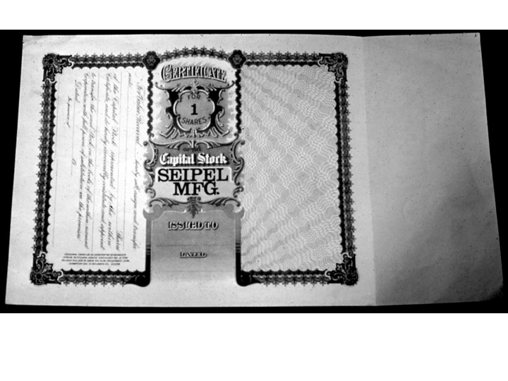 Seipel Manufacturing Stock Certificate