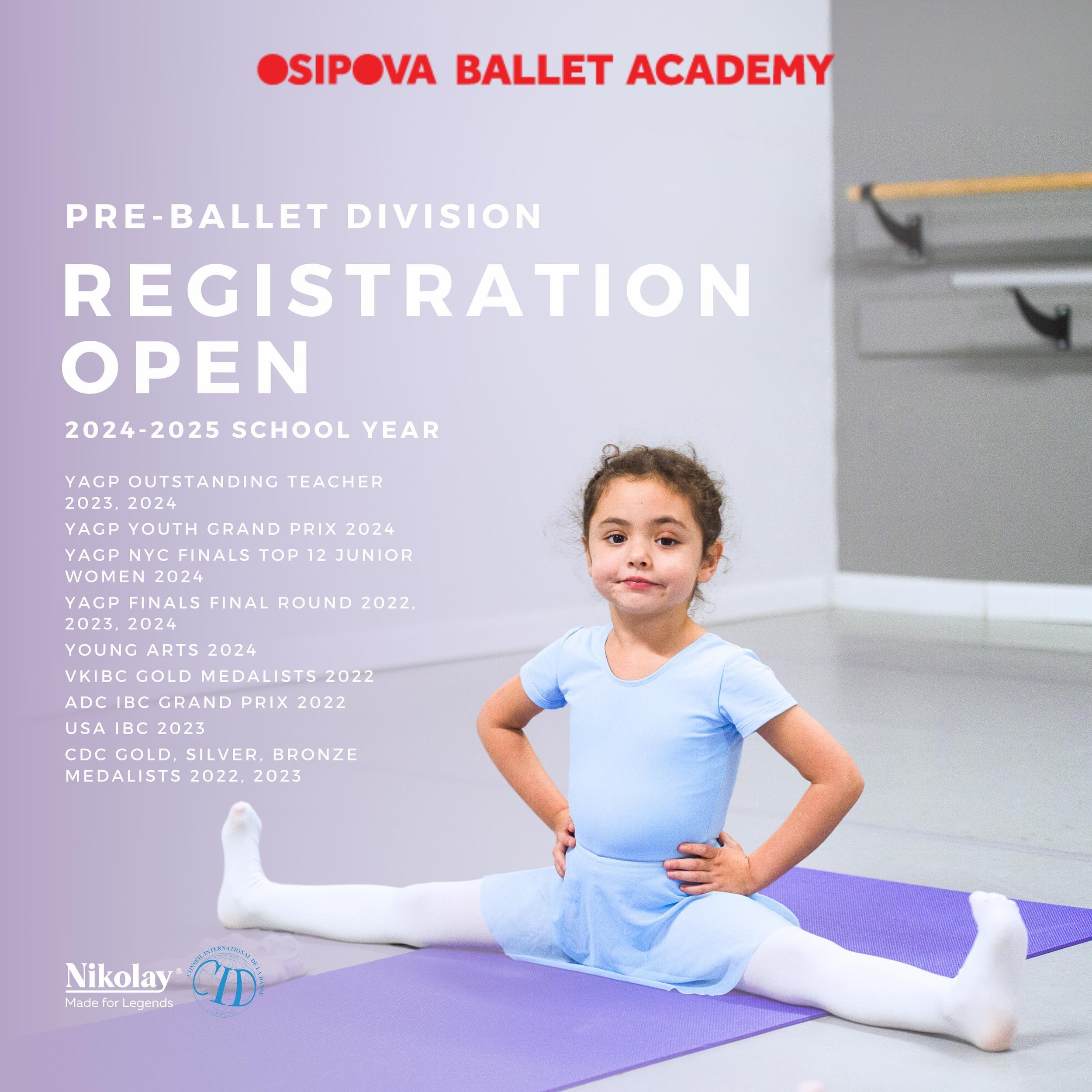 Register today for Osipova Ballet Academy&rsquo;s ✨💜PRE-BALLET DIVISION💜✨

Osipova Ballet Academy is proud to be a part of young dancers journeys by guiding them through their introduction to ballet. By inspiring young minds, Osipova Ballet Academy