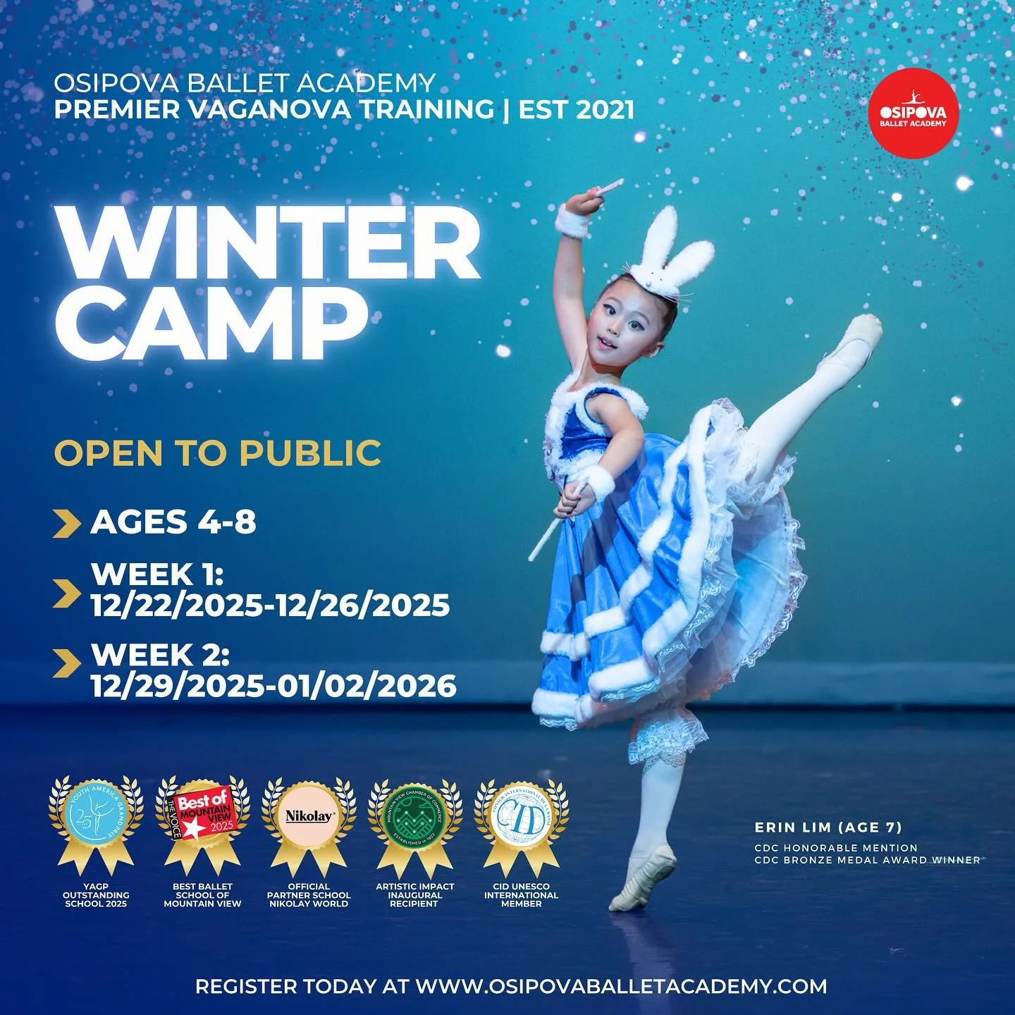 ❄️Osipova Ballet Academy Winter Camp 2025&ndash;2026❄️✨Celebrating Five Years of
Excellence in Premier Vaganova Training✨

This holiday season, let your child discover the magical world of ballet at OBA&rsquo;s Winter Camp, the perfect gateway for yo