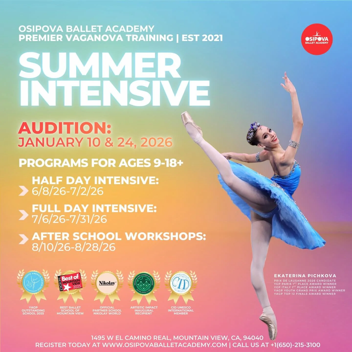 Osipova Ballet Academy Summer
Intensive 2026: 🌟🩷Registration &amp; Audition Open!🌟🩷

Summer Intensive Audition Season is right around the corner! Spend your summer training at the Innovative Powerhouse Institution of the most Premier Vaganova Tra