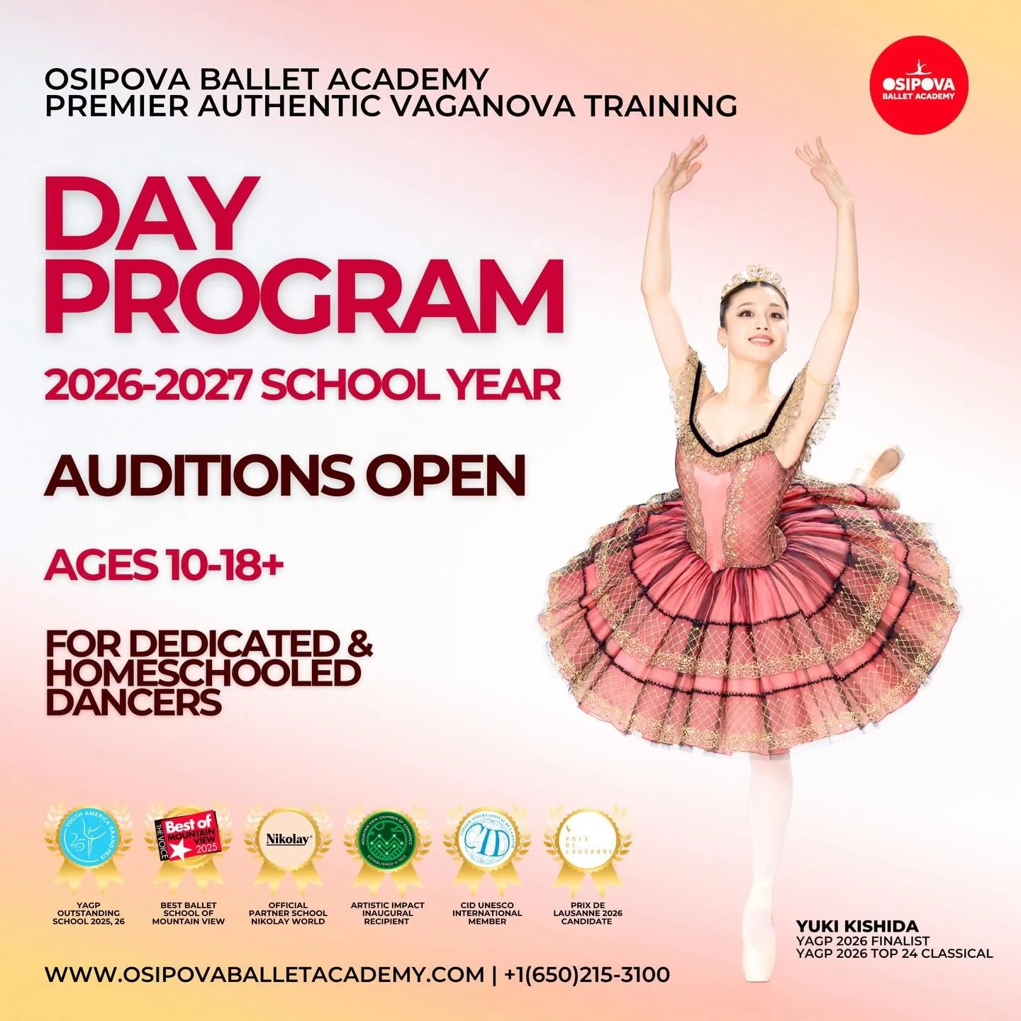 Osipova Ballet Academy 2026&ndash;2027: DAY PROGRAM AUDITIONS NOW OPEN!

Osipova Ballet Academy is proud to officially 🌟💗OPEN AUDITIONS💗🌟 for our 2026&ndash;2027 Conservatory Institute Day Program: A specialized Pre-Professional Daytime Training 