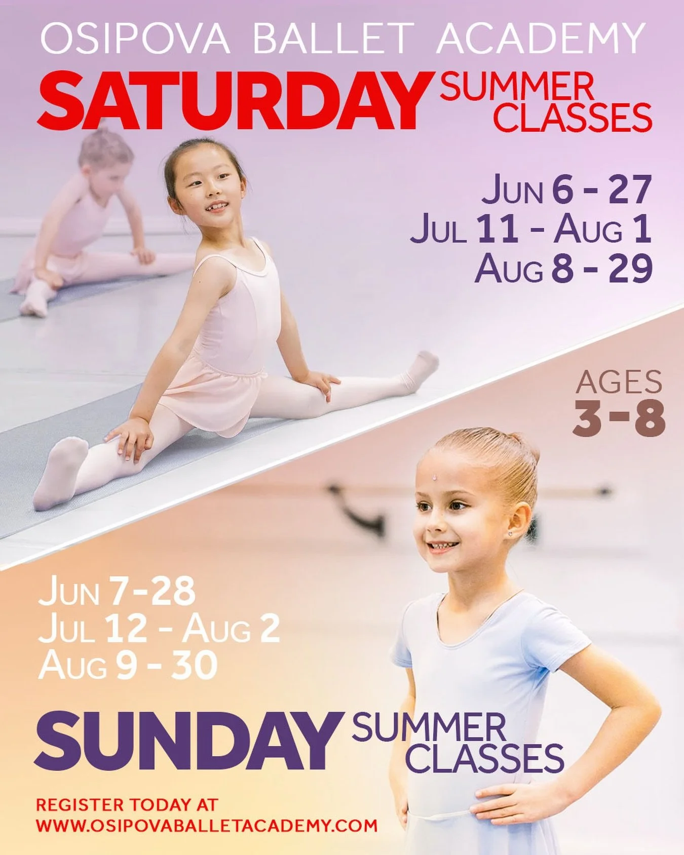 🌸 Osipova Ballet Academy Weekend Camp 2026 Has Started this Summer! 🌸

Our Weekend Ballet Classes officially begins today, and we would love to welcome your child to join us! There is still time to enroll and experience the joy, beauty, and discipl