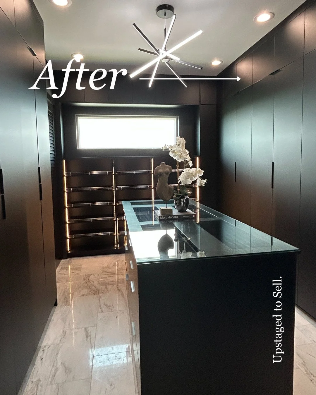 Before &amp; After: Closet Edition!

Swipe to see what just the right styling can do.

This space already had incredible bones. Sleek cabinetry, modern tile, and statement lighting.

But with a few strategic touches, we brought it to life!

🌿 Sculpt