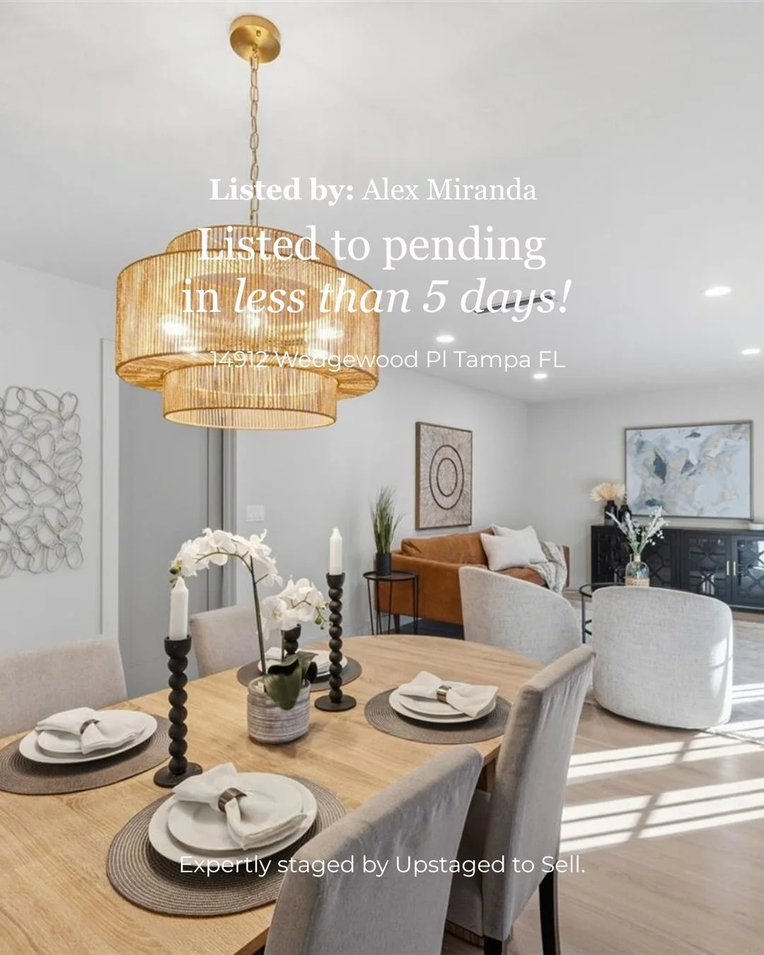 Don't believe people when they say, "the market is just slow."

Strategic presentation still wins. Every time.

Address: 14912 Wedgewood Pl, Tampa, FL 33613
Listed by Alex Miranda
Staged by Upstaged to Sell

Listed to pending in less than 5