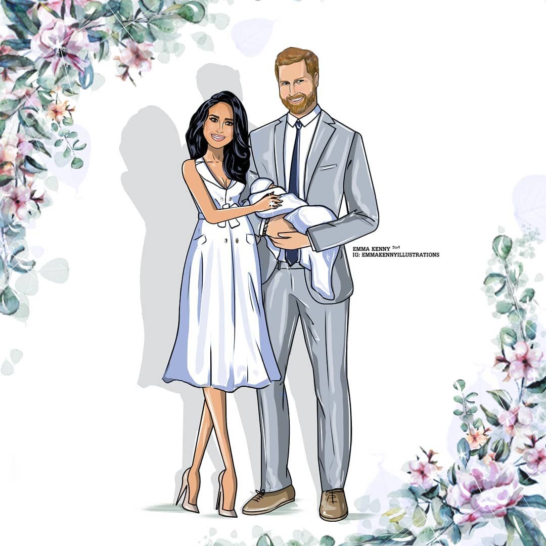 Huge Congratulations to the Duke &amp; Duchess of Sussex on the arrival of their baby boy Archie Harrison Mountbatten-Windsor 💙
#meghanmarkle #princeharry #familyillustration #babyboy #archieharrison