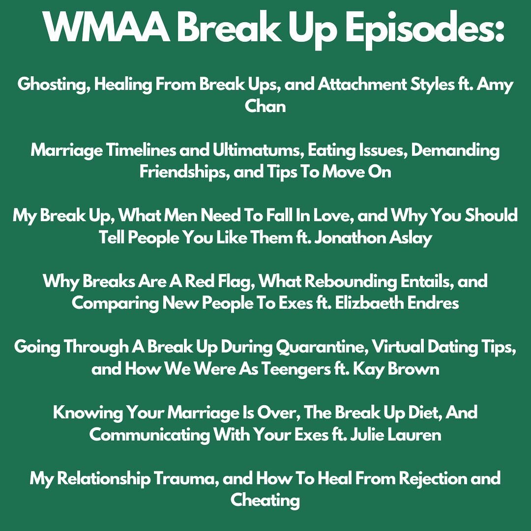 Breaking down all of the episodes in an effort to help you (and new listeners) find episodes they are looking for! And will be sharing them starting with break up episodes! #wemetatacme