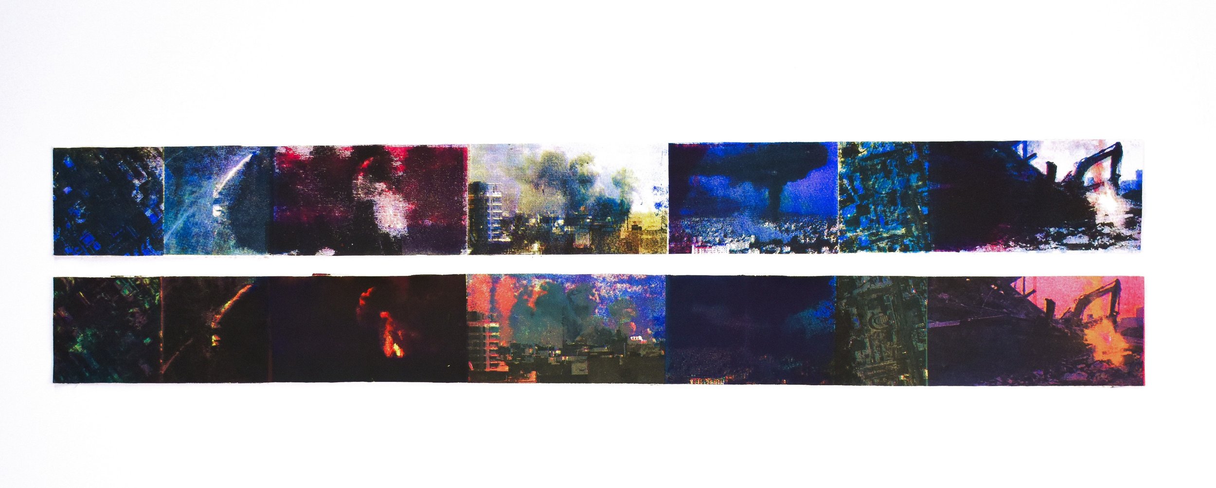 Summer Elliott,  First 7 Days, Silkscreen on Canvas, 15 x 50" NFS
