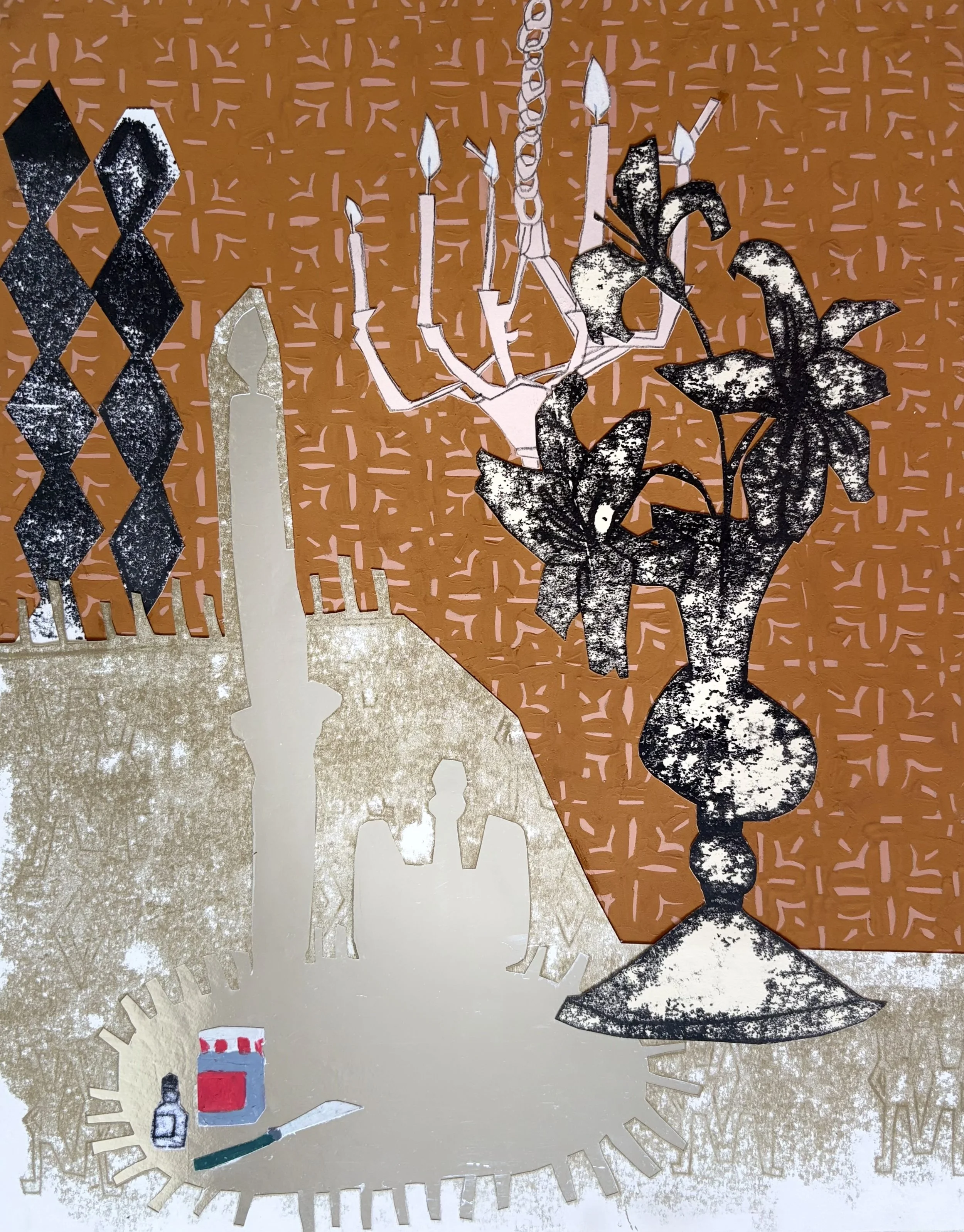 Hanieh Darvishian, I'll water the flowers later, Monoprint and Mixed media,11 x 14”, $600
