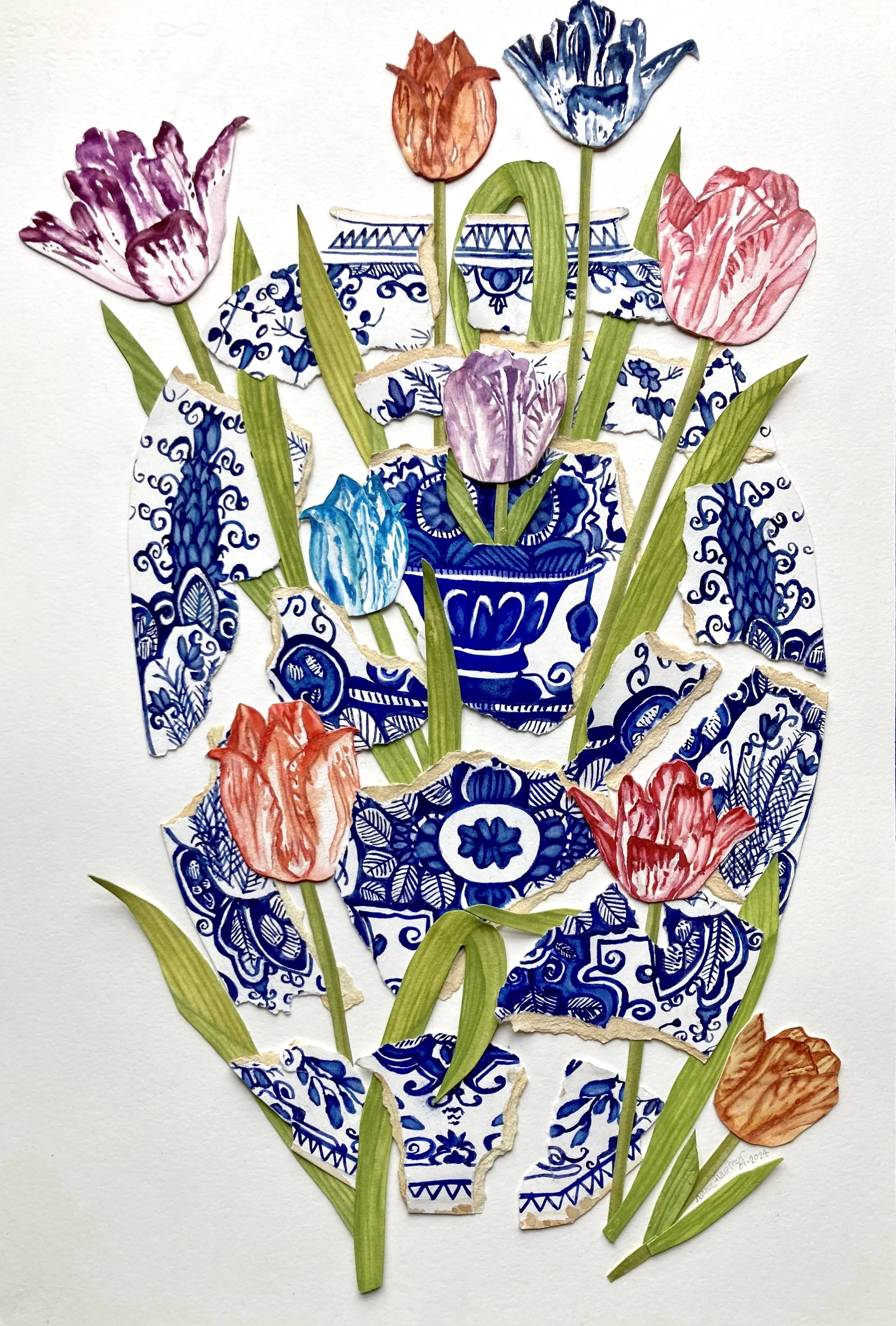 Anna Fine Foer, Cracked Vase, Collaged watercolour. 26"h, 21"w, $3600