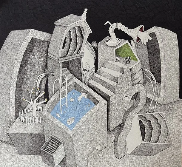 Chelsea Bonham, Escape, Pens and Markers on Paper, 15 1/2 x 16 1/2, $300

