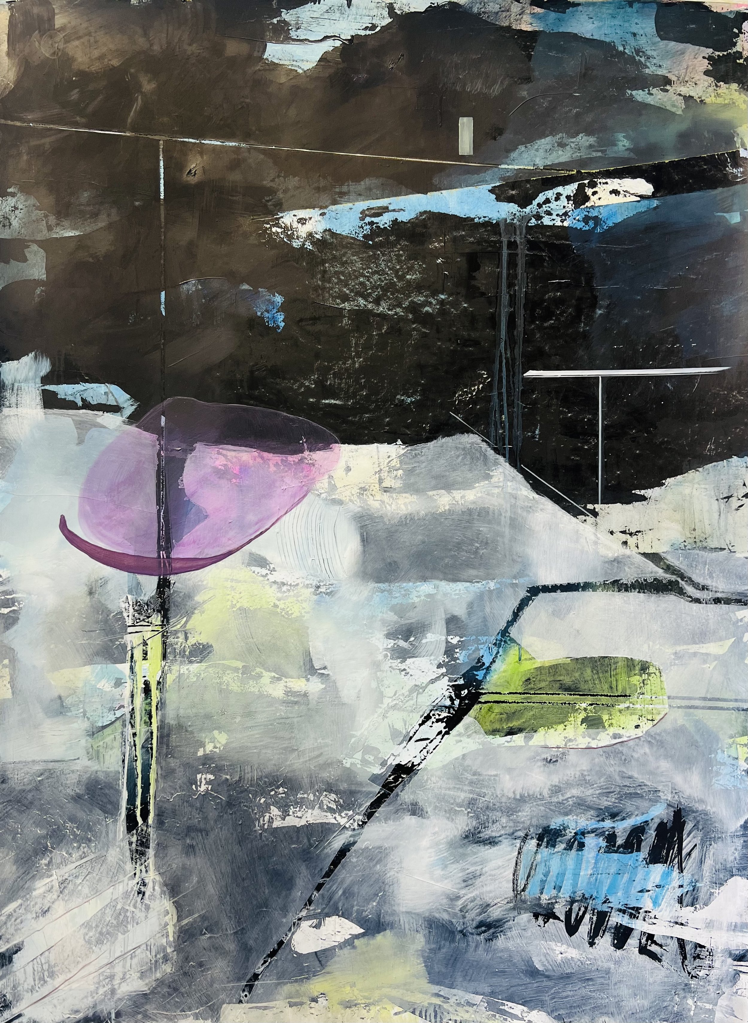 Kathe Madrigal, Pink Moon,  Oil and charcoal on paper, 40"x30" framed, $3200
