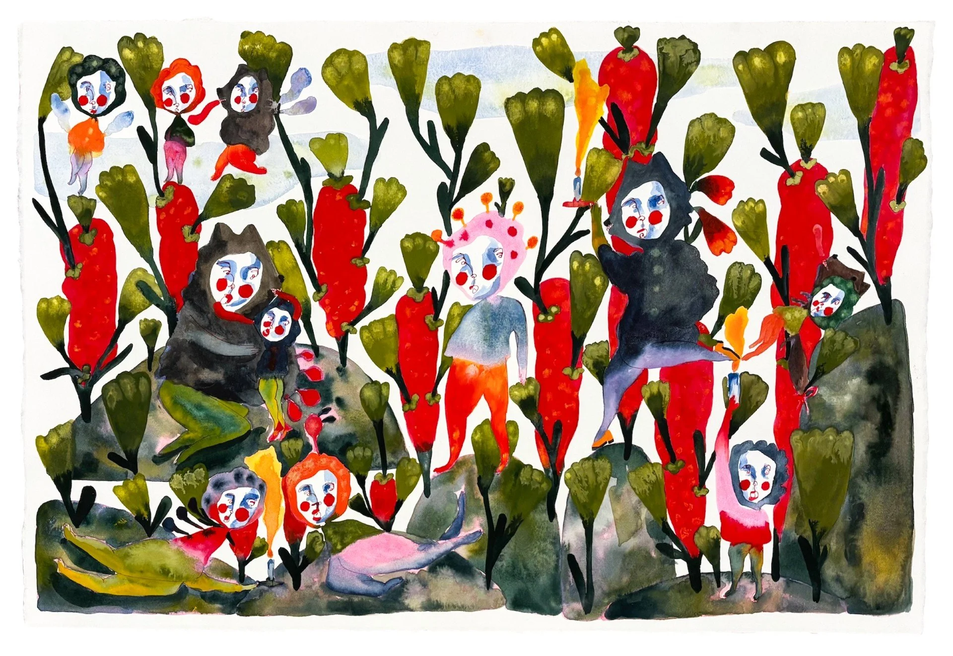 Emma Graham, A Different Kind of Jungles, Watercolor, gouache, and ink on Rives printmaking paper, 22x15, From the King County Public Art Collection, King County, Washington