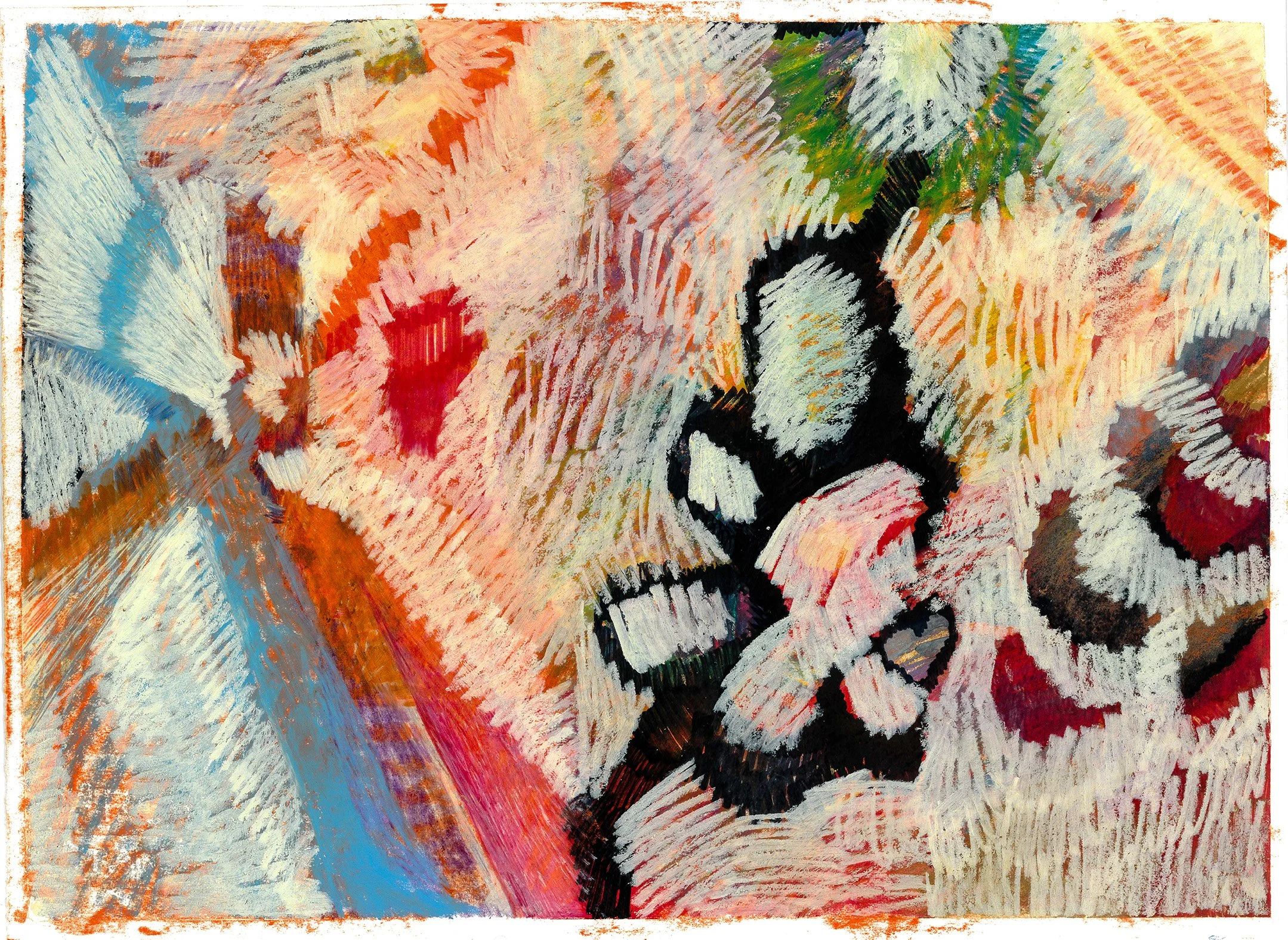 Charlotte Rica, Fossil sees the sun again, crayon, colored pencil, watercolor, marker, and oil pastel on paper, 11 x 15, $456
