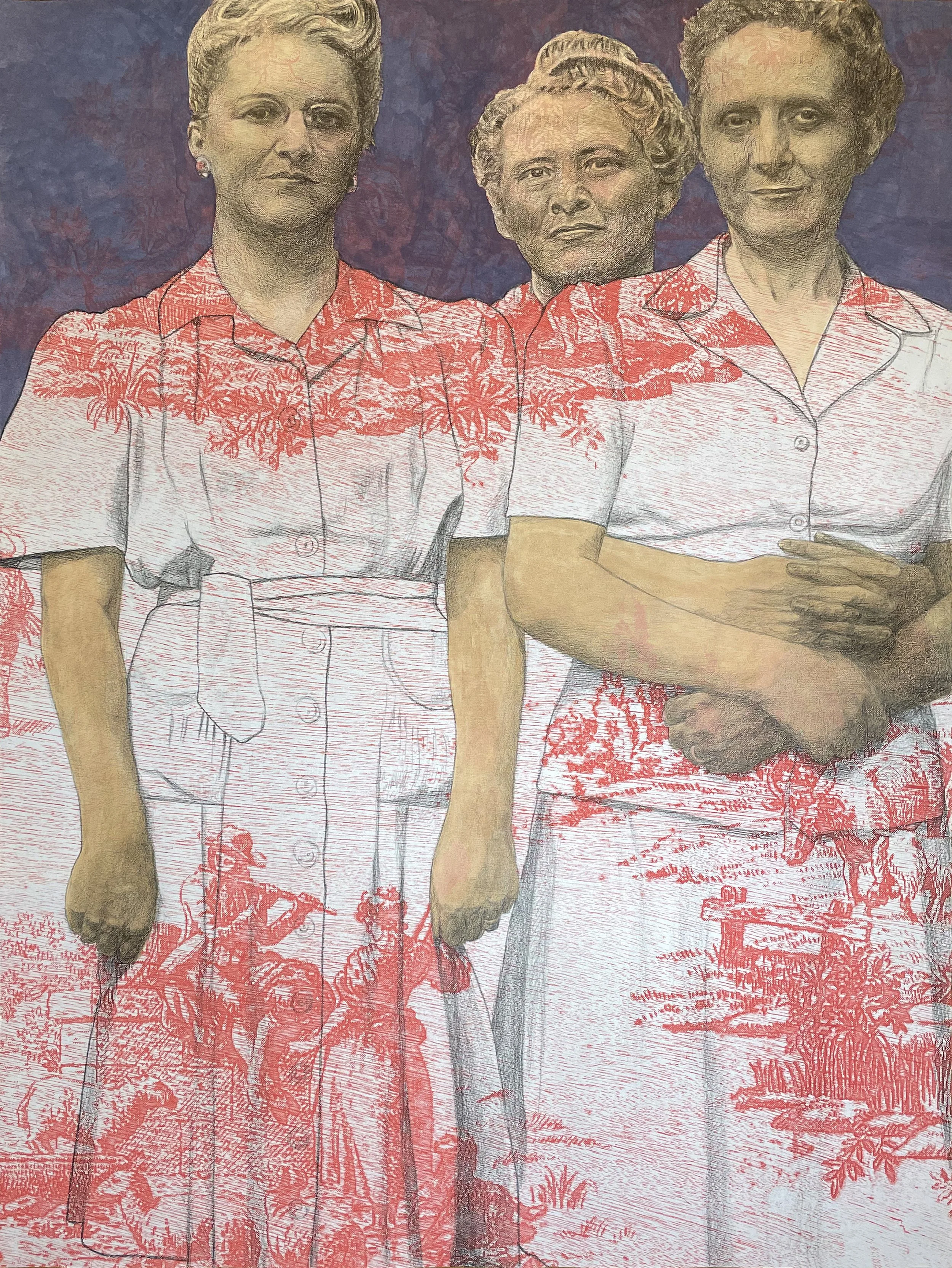 Minna Resnick, Friends Forever, mixed media drawing, 29 5/8" X 22 1/4", $3000.

