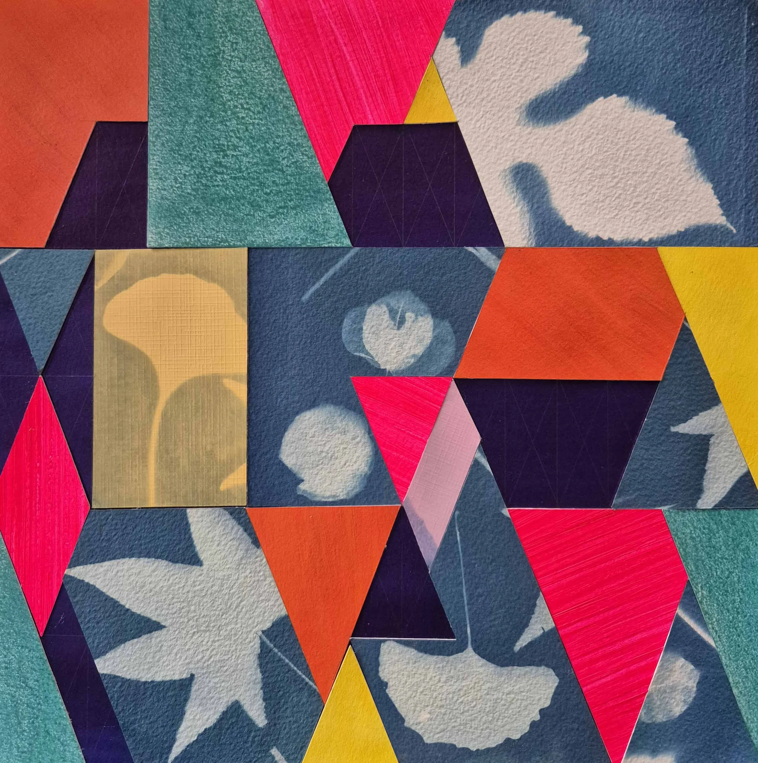Monica Casanegra, Geometry of Nature I, Cyanotype collage on paper, 40x40 cm, $300
