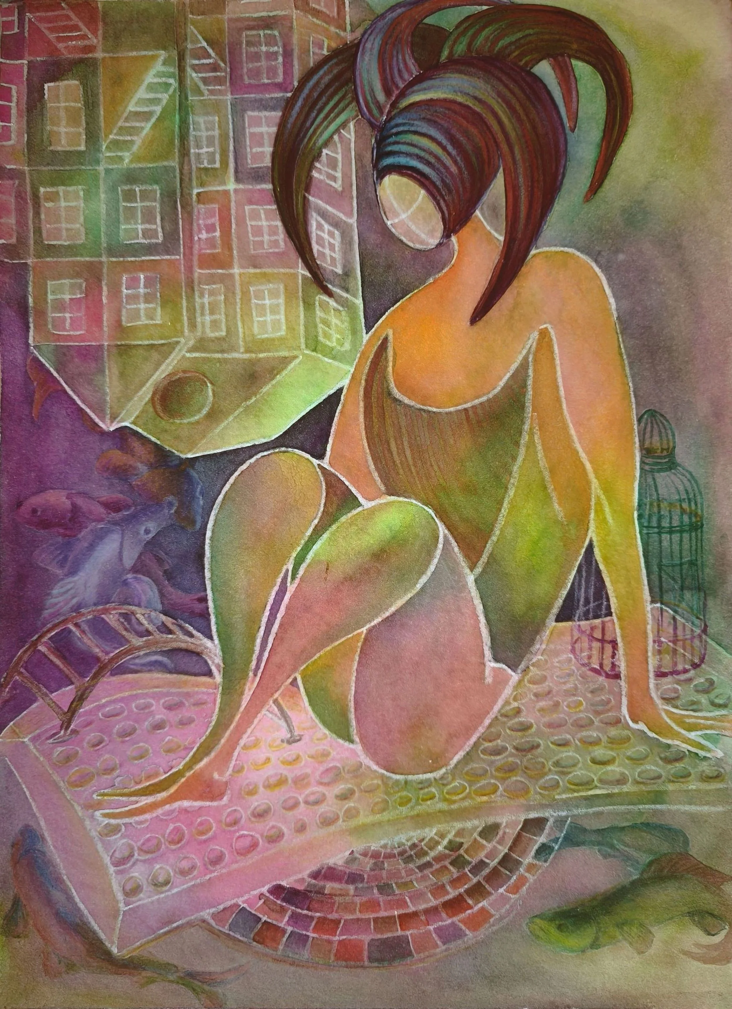 Yana Dmitrieva, The Upside Down Memories, Watercolor on paper, 28x20 cm, $400