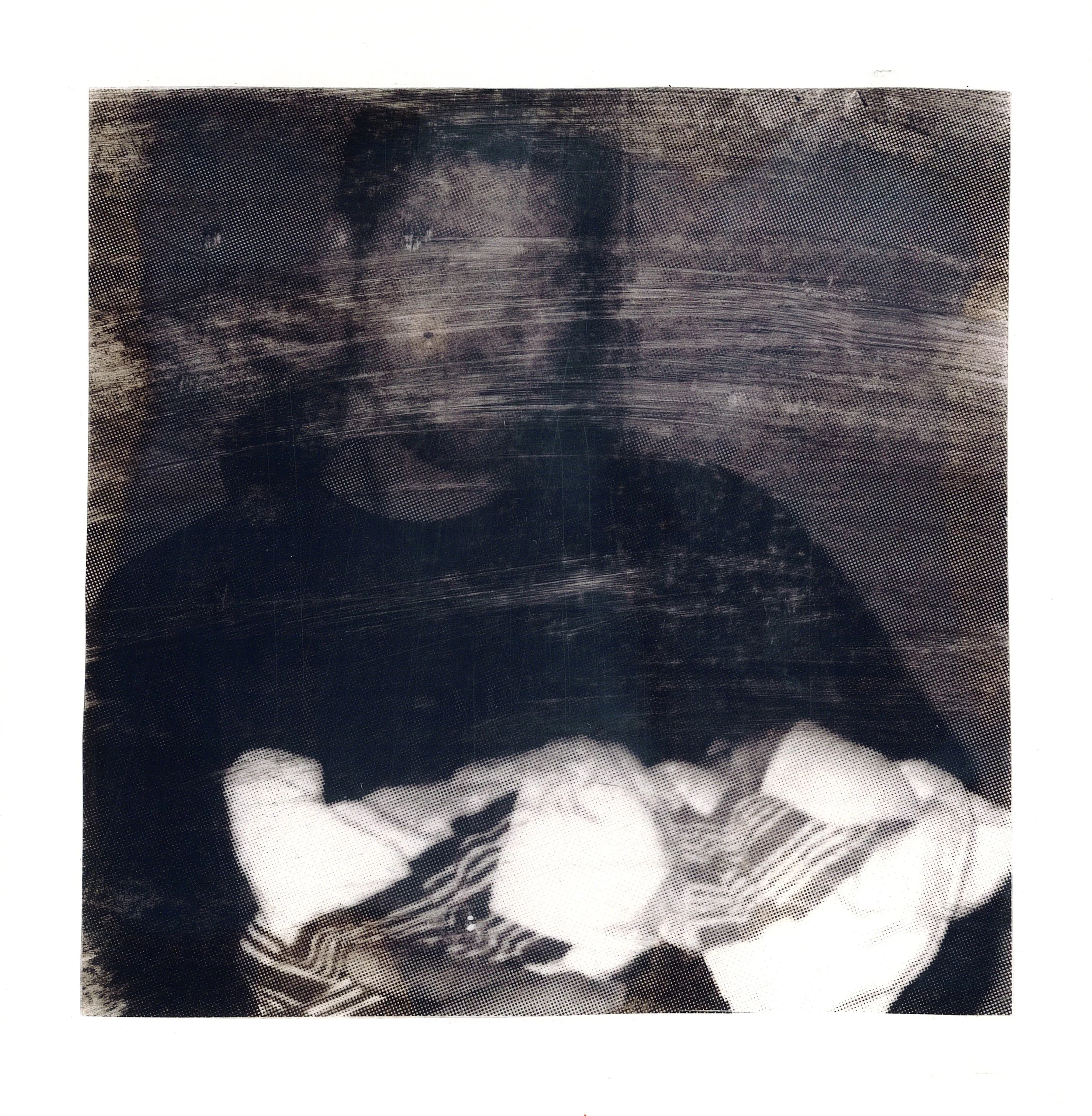 Amelia St. Francis, “What Kind of Father Gives His Child His Business Card?” Acetate monotype 8 × 8" NFS
