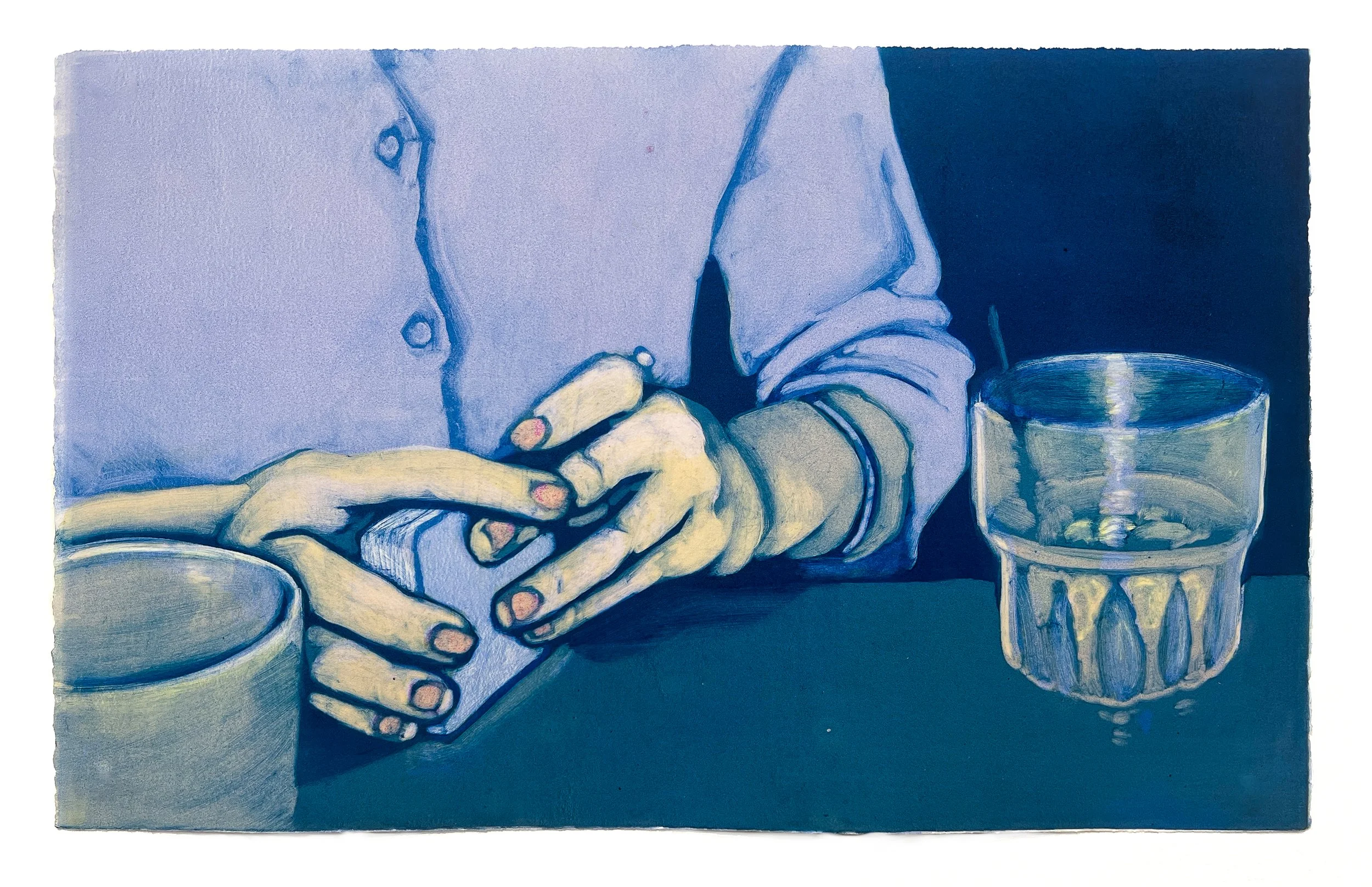 Anna Barr, Elliot Shuffling Cards, Monotype on Paper, 22 x15", $400
