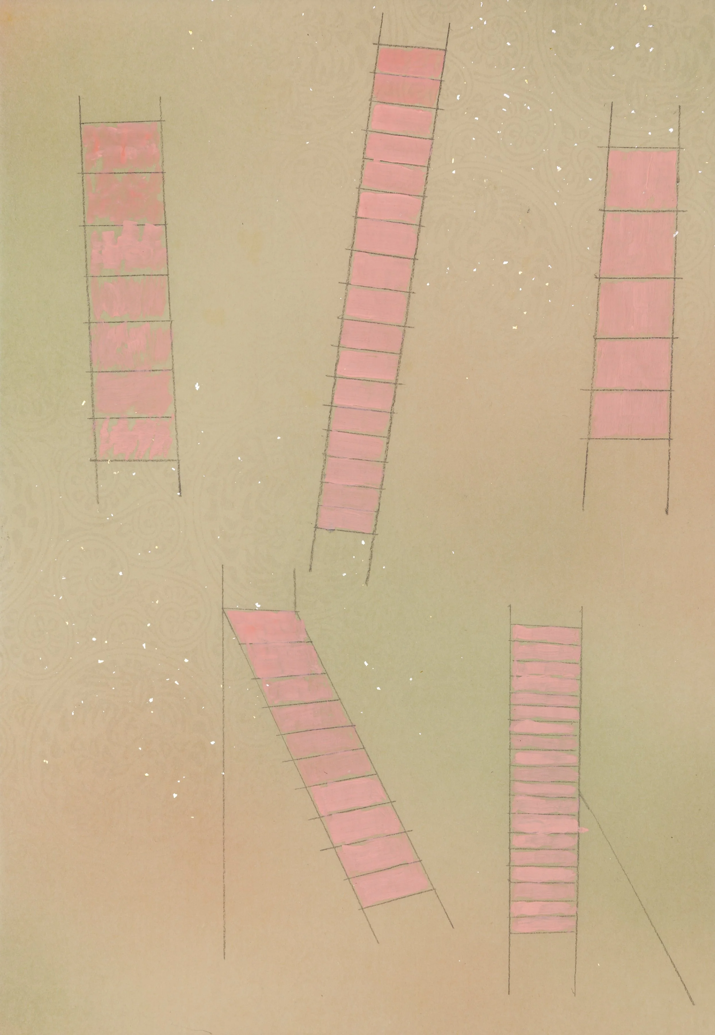 Ellen Weider, Up, Down, Acrylic, gouache, and graphite on Japanese paper, 14 1/2 x 10" $400 
