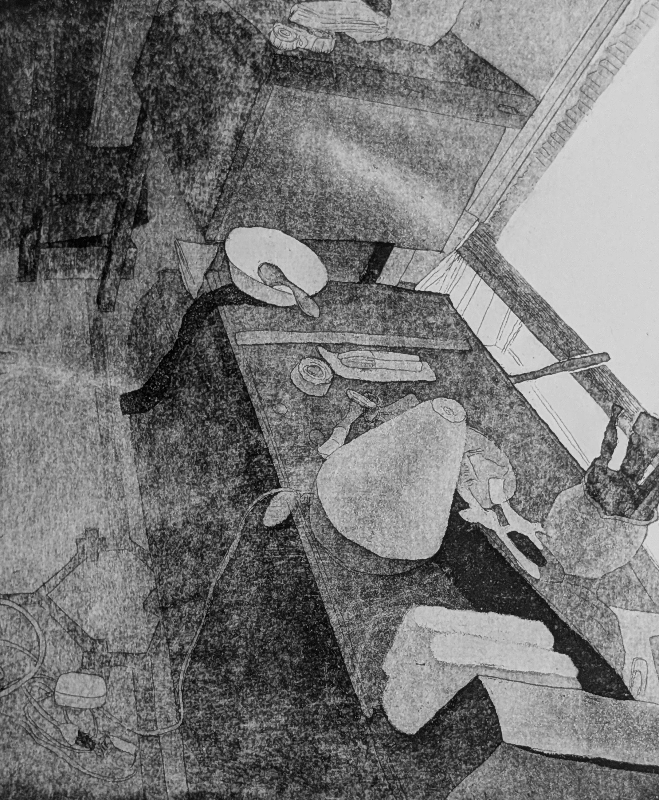 Margaret Day, Executive Dysfunction, Etching 6 X 7" $150.00
