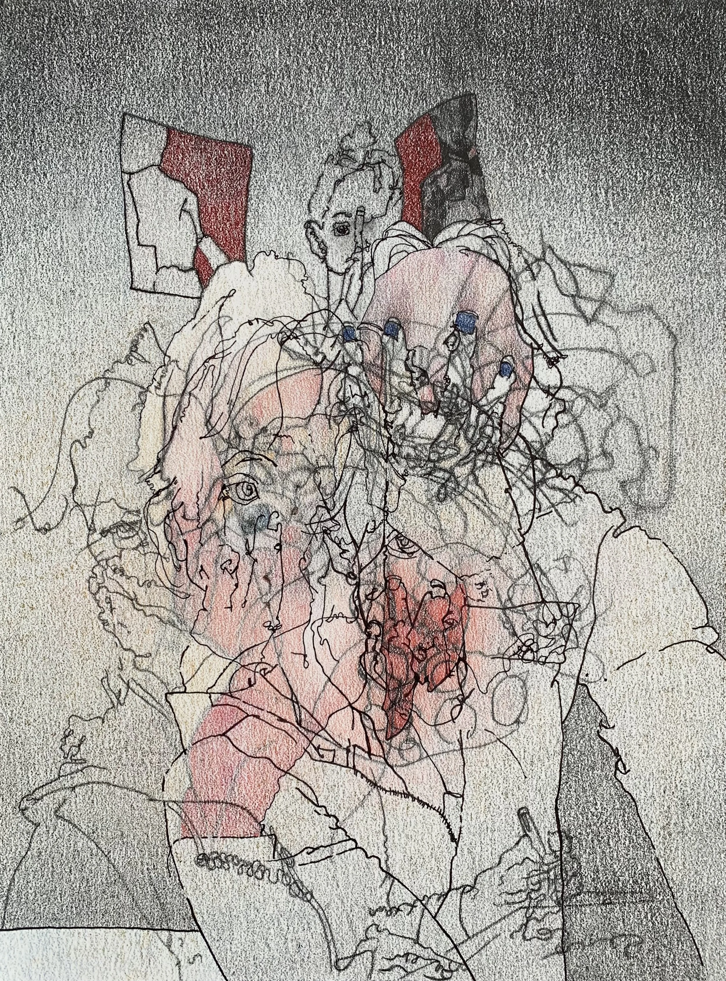 April Pierce, Self Portrait, Graphite pencil, colored pencil, and felt-tip pen on paper, 9 x 12, $400