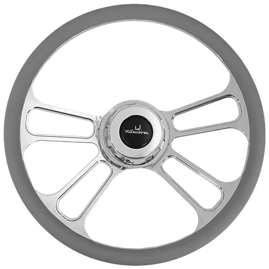 18 Inch Chrome 4 Spoke Half Gray Leather Wrap Steering Wheel Kit By Vendetta PPR_299066