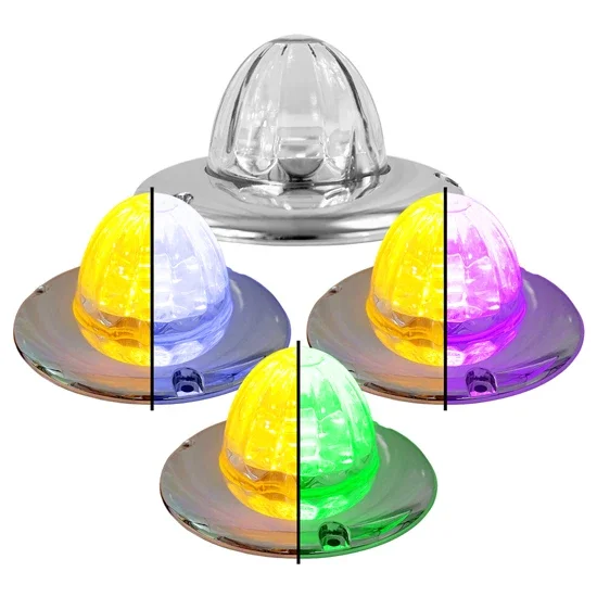 Legendary 3-1/2 Glass Watermelon Amber Light W/ Aux Color 4 Wire Dual Tone Chrome Flat Bezel LED Lights