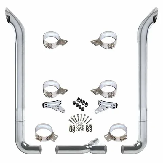 Vendetta Chrome 7 Inch Exhaust Kit With Long Drop Elbows For Peterbilt 379, 378 & 389 Glider PPR_200344