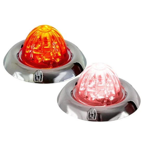 Legendary 3-1/2 Glass Watermelon Clear-Red/Red-Red 3 Wire Dual Function Chrome Inset Bezel LED Light - Each