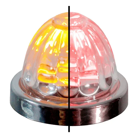 Legendary 1-1/2 Glass Watermelon Amber/Red 4 Wire Dual Tone Chrome Bezel Stud Mount LED Light