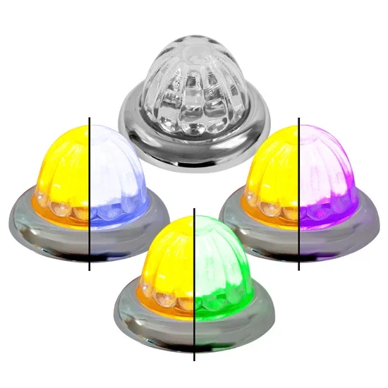 Legendary 1-1/2 Glass Watermelon Amber Light W/ Aux Color 4 Wire Dual Tone Curved Chrome Bezel, Stud Mount LED Lights