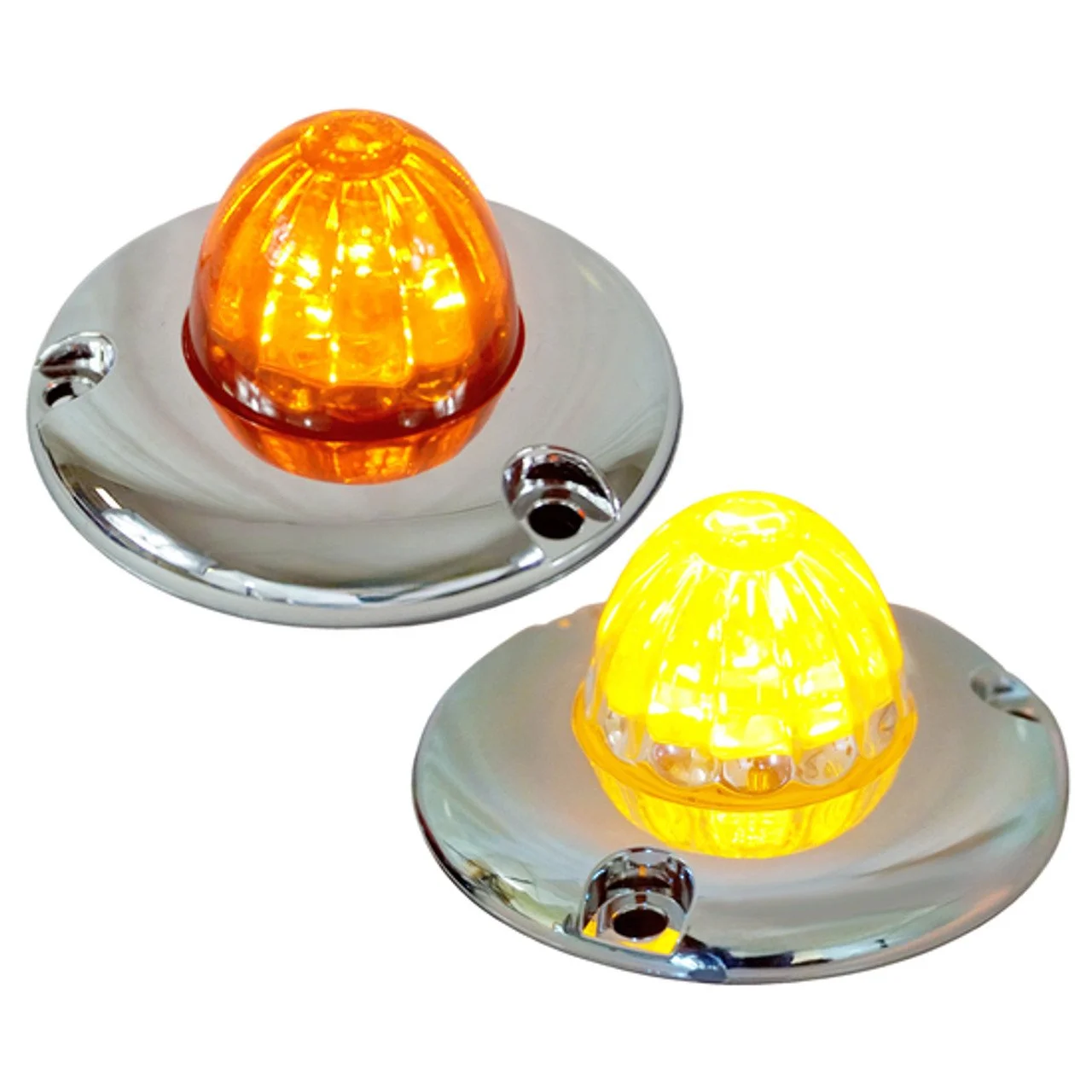 Legendary 1-1/2 Glass Watermelon Amber 3 Wire Dual Function Chrome Flat Bezel LED Lights