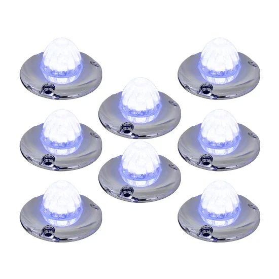 Legendary 1-1/2 Inch Glass Watermelon 3 Wire, 3 Hole Mount W/ Flat Chrome Bezel LED Light- 8 Pack
