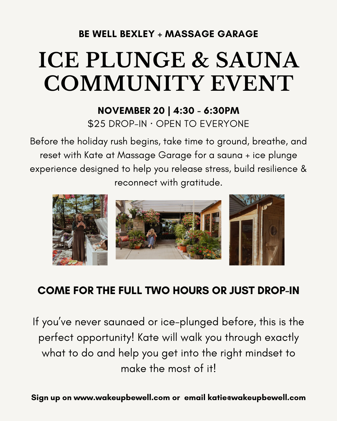 Ice Plunge & Sauna Be Well Community Event at Massage Garage