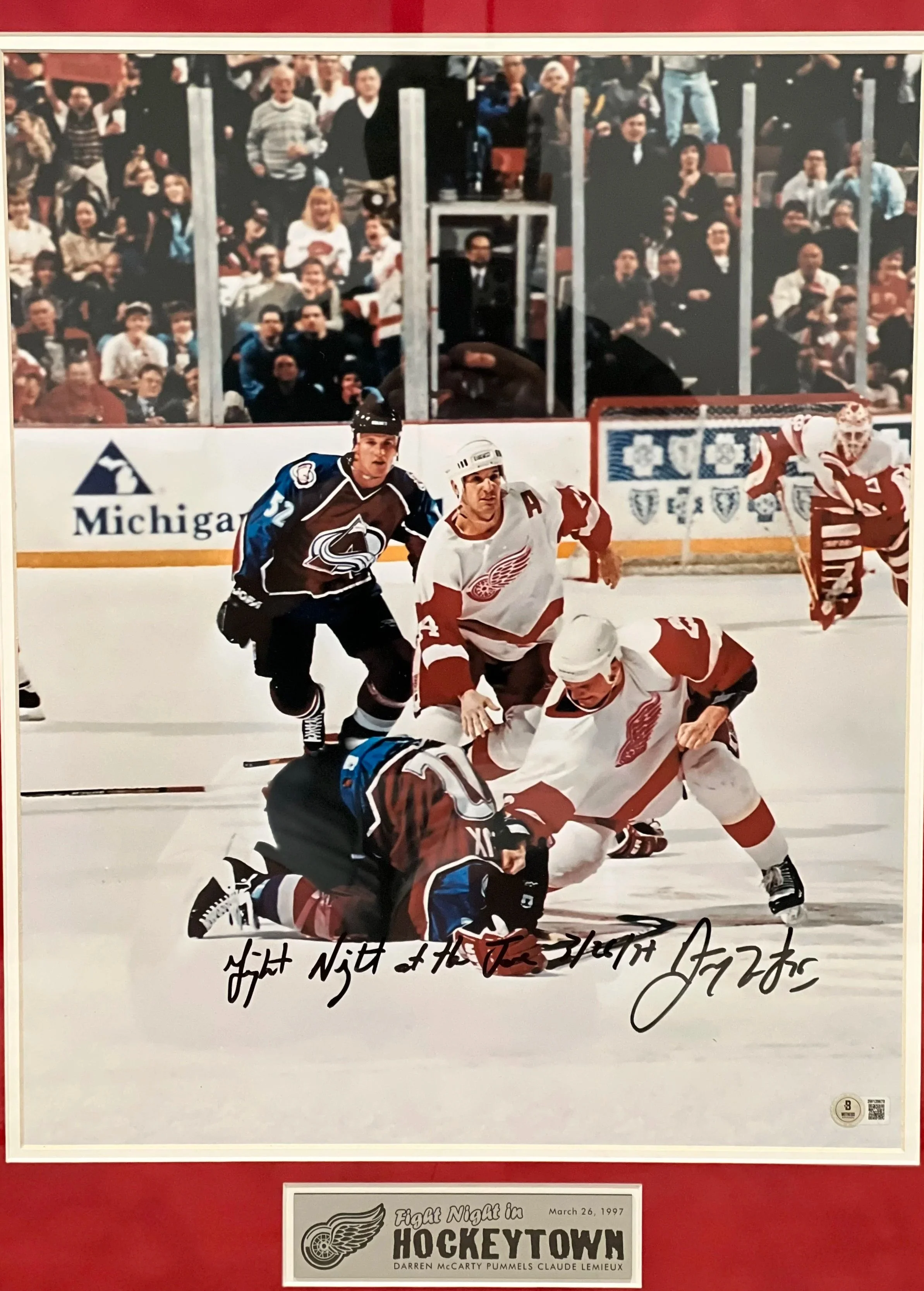 Red Wings "Fight Night at the Joe" signed McCarty Framed Picture (Authenticated) 