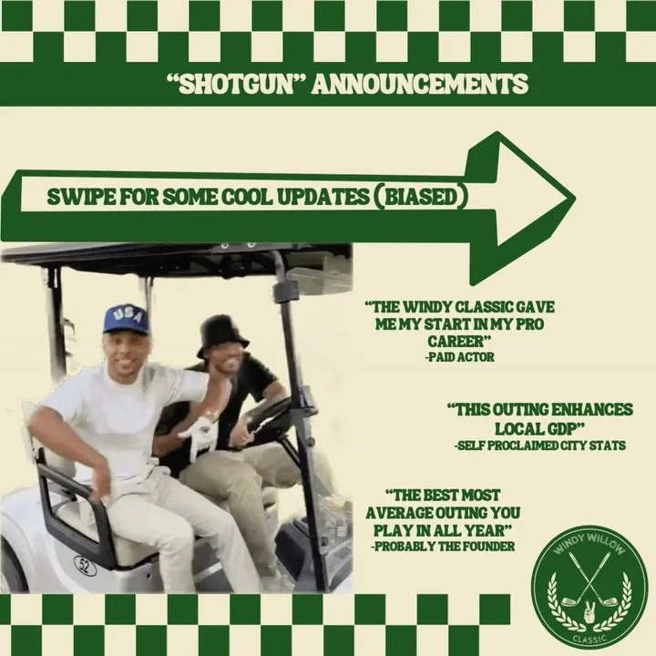 ⛳️ Shotgun Announcements! Swipe for some reasons to sign up for the 6th annual Windy Classic. We are filling up fast this year!