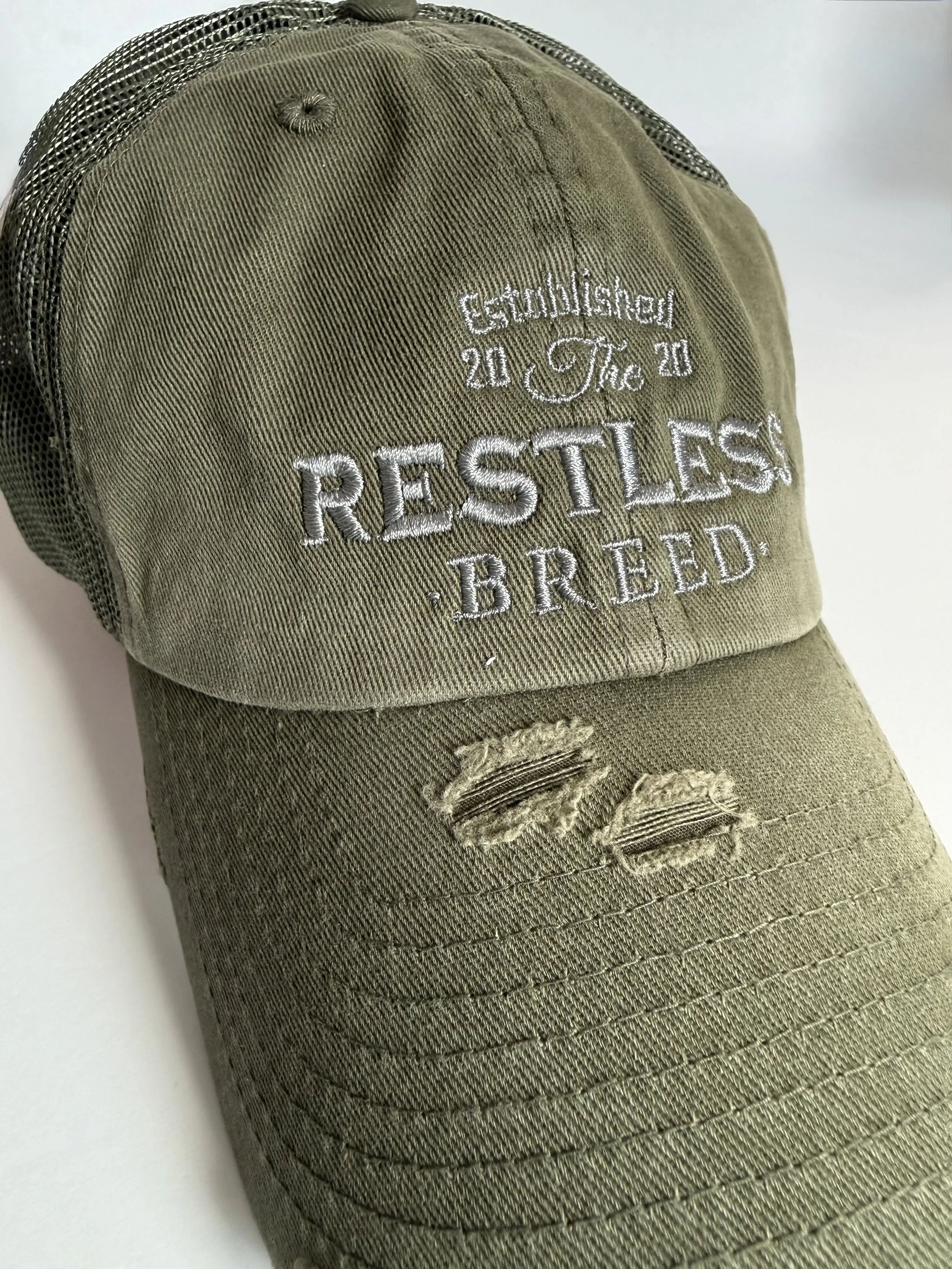 olive green distressed baseball hat