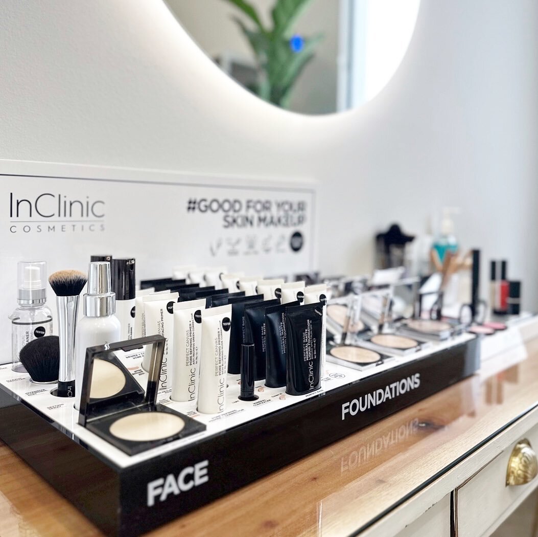 @incliniccosmetics Face Display includes all the products you'll need to achieve a flawless makeup base, from liquid to powder foundations with medium to full coverage, creamy concealers, to non-comedogenic primers, hydrating face mists and setting s