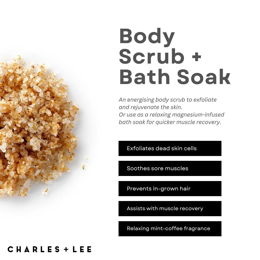 🚨 NEW PRODUCT ALERT 🚨 Exfoliate, relax, and recover with @charlesandlee NEW Body Scrub + Bath Soak. 

Use as a scrub to exfoliate dead skin for smoother and rejuvenated skin, or use as a relaxing bath soak after a good workout session in the gym to