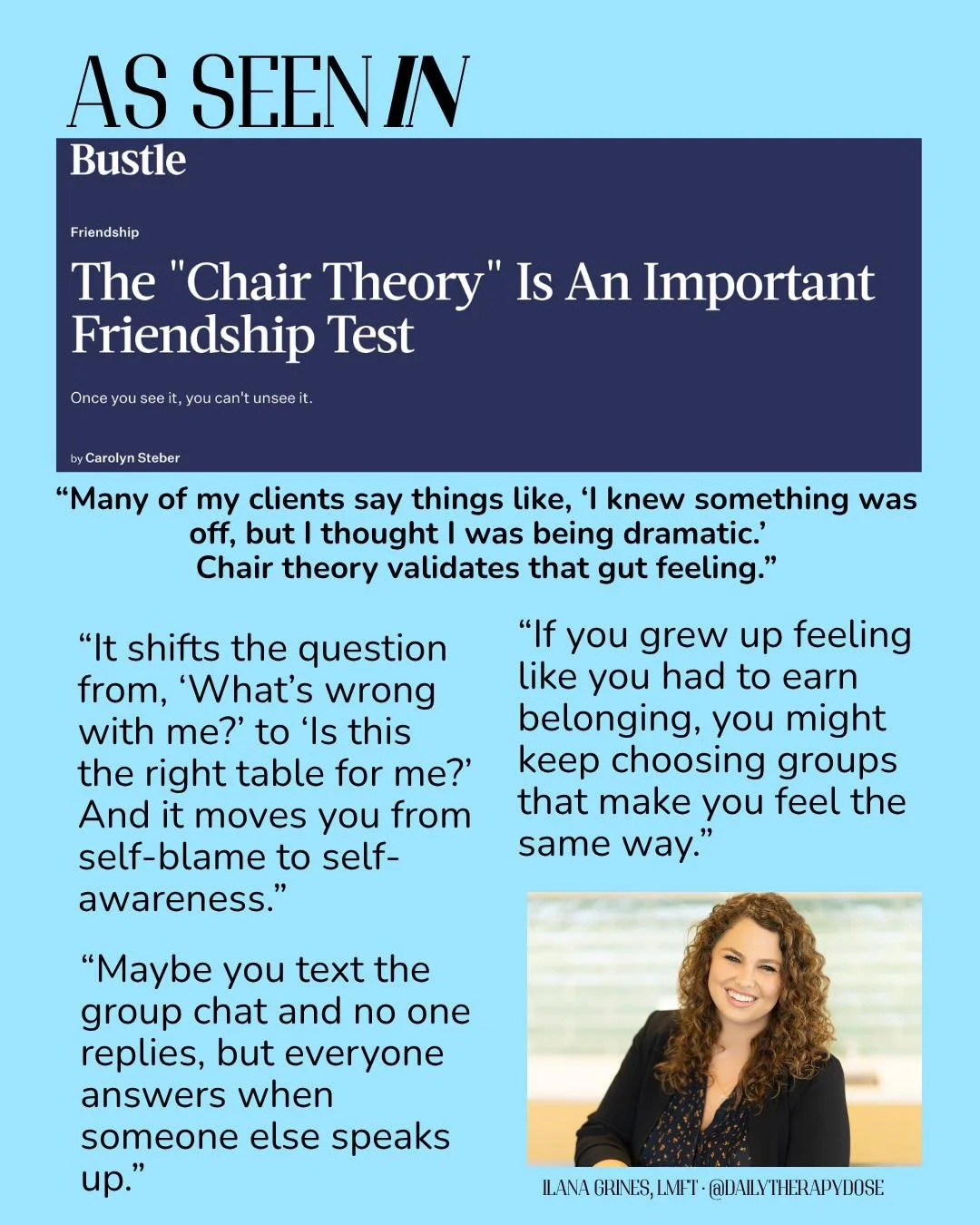 "What's wrong with me?" is not the question.
"Is this the right table for me?" is.
I talked to @bustle about the viral "chair theory" making the rounds on TikTok... why it hits, what your gut already knows, and how to st