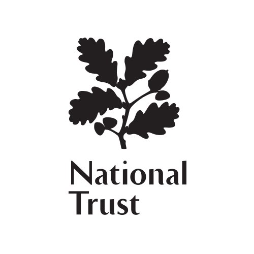 Silhouette of oak leaves and acorns with the text "National Trust" below.
