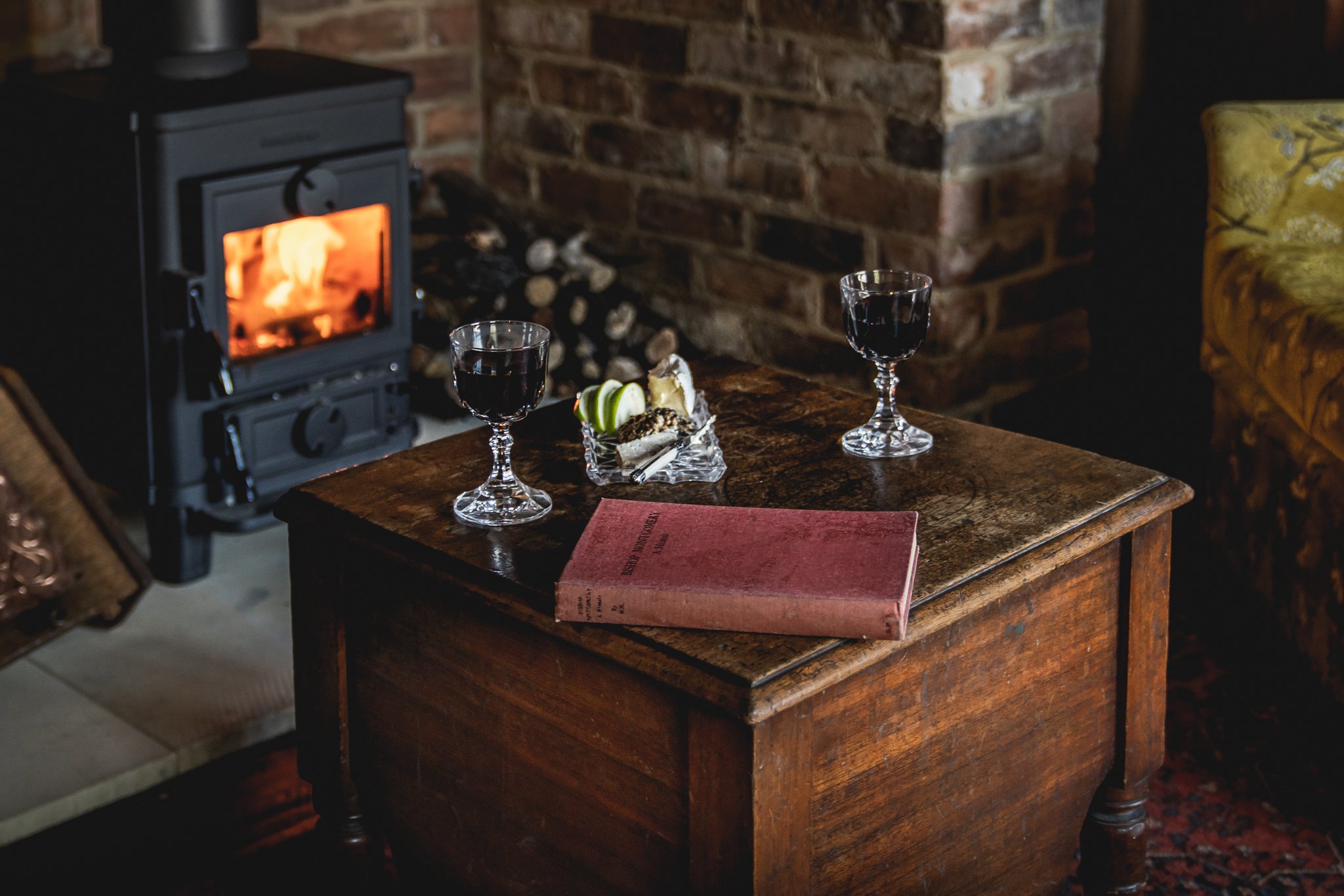 Wine by the fire in winter