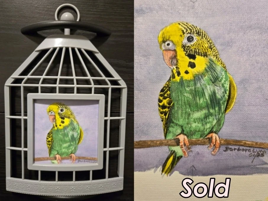 Watercolor Painting Parakeet Bird Cage