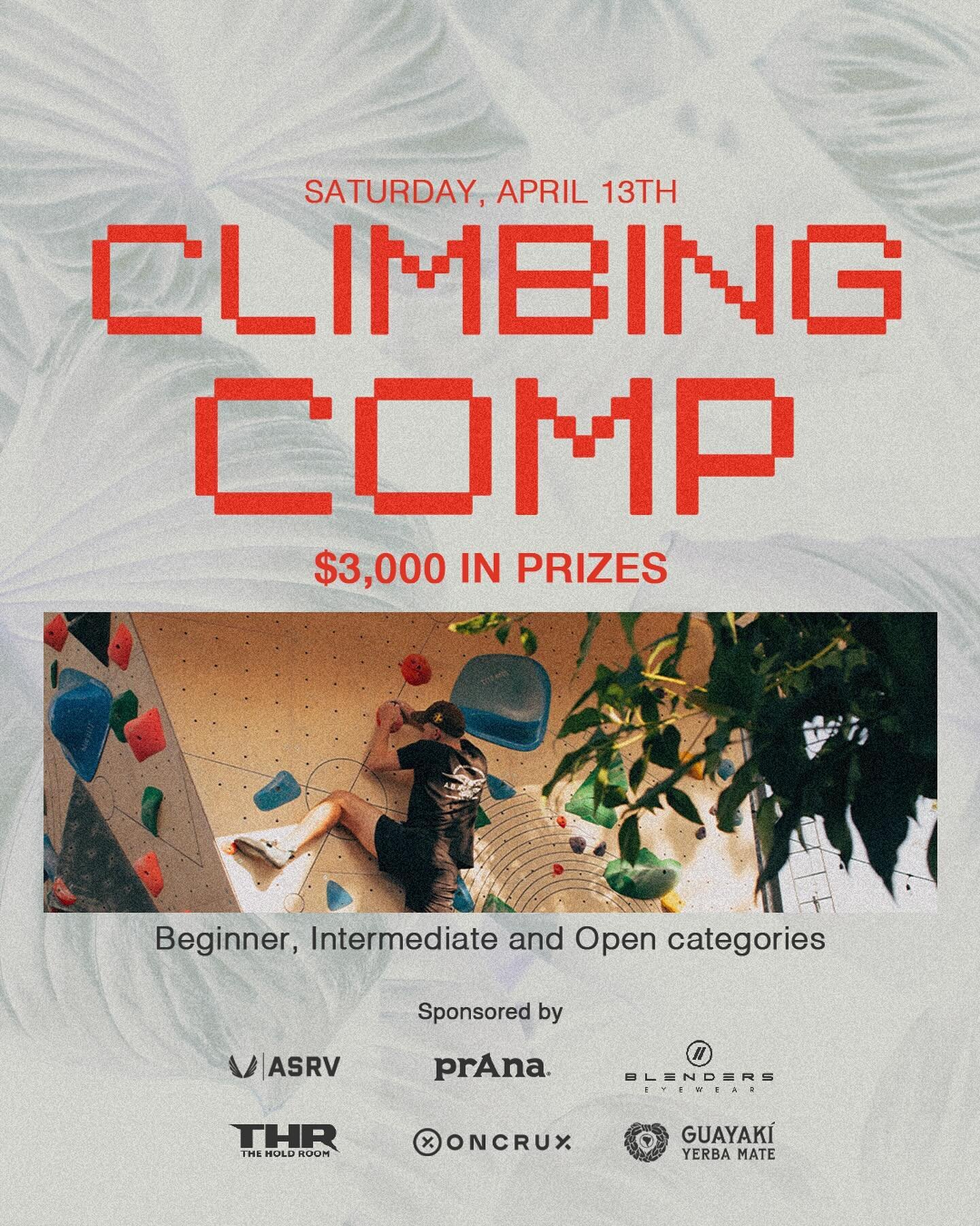 Join us on Saturday, April 13th for a competition to celebrate our 2nd Anniversary! We&rsquo;re hosting a competition for all levels with $3,000 in prizes up for grabs 🥇🥈🥉

The competition will be a modified redpoint round for Beginner and Interme