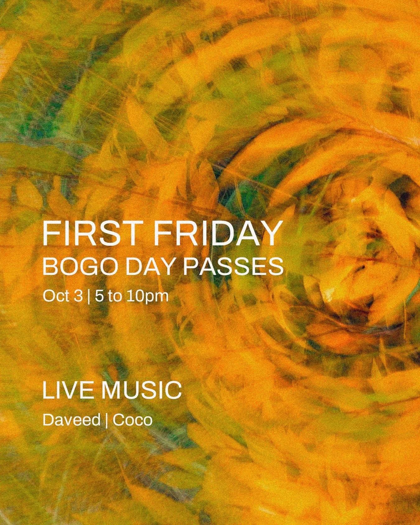 FIRST FRIDAY | 10/3/25
Fun climbing, dope music, immaculate vibes. 
BOGO day passes so bring a friend 😛

Friday, October 3
5-10pm

@davidjohnoks and @courtneyasanders on decks 😈
