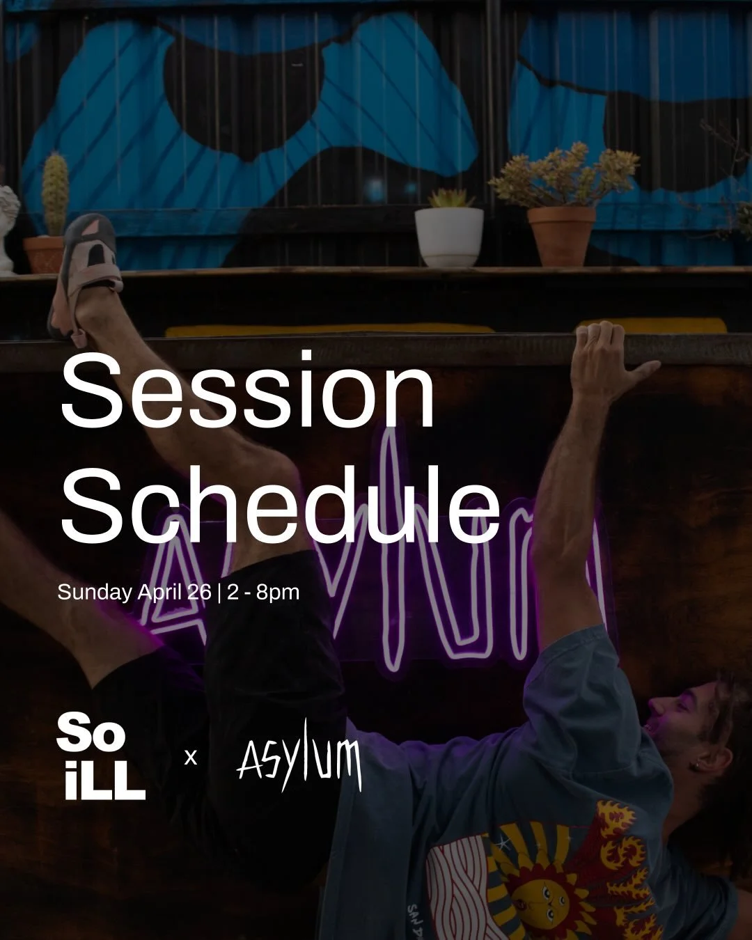 Detailed schedule for today&rsquo;s session. Doors open at 1:30 and climbing starts at 2. See you all there!