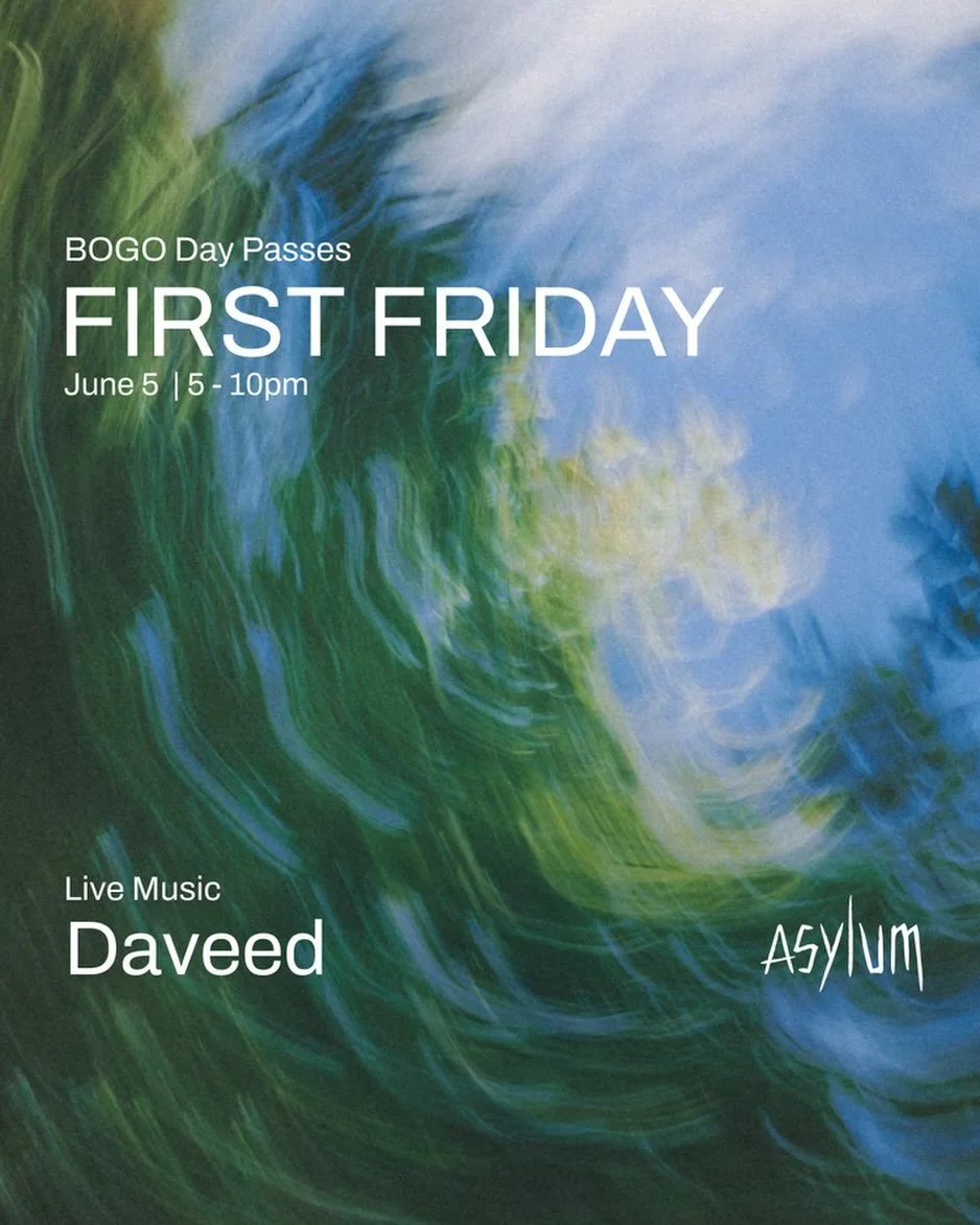 June First Friday is coming up! Get BOGO day passes to share or keep an extra pass for you next session. Live DJ set by @davidjohnoks and as always immaculate vibes 🌱🪩