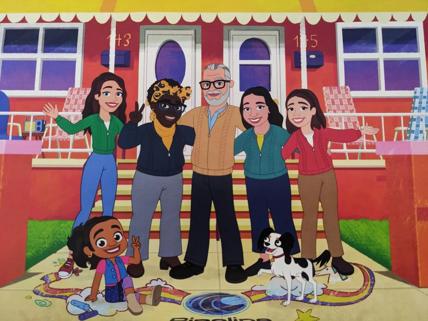 Love this drawing our animation team cooked up: Erin, Mia, Me, Erika, Michelle, with Alma and Chacho. Thanks Rob and @pipeline_studios  @almaswayofficial